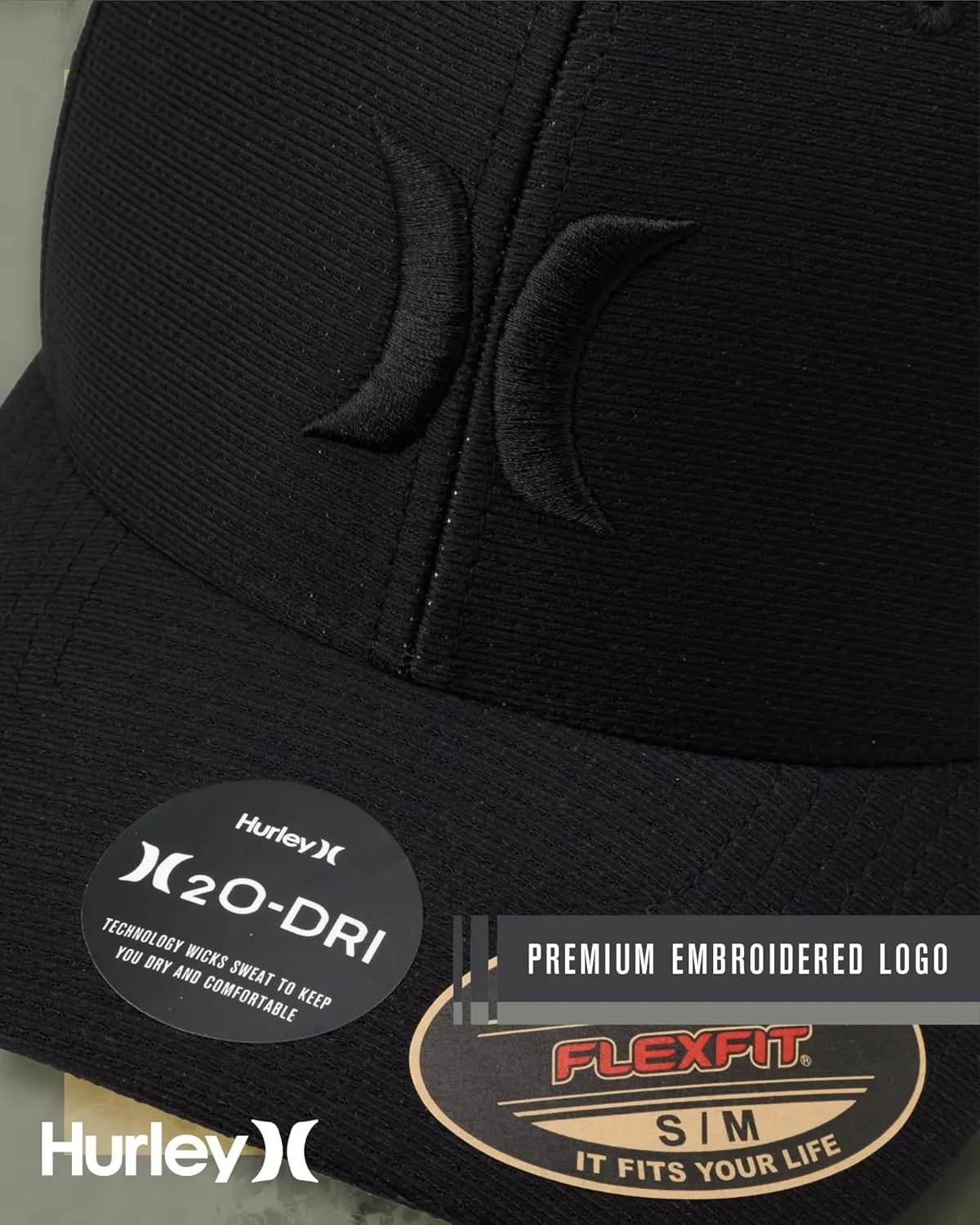 Hurley Men's Baseball Cap  Lightweight Curved Bill H2O Dri Fitted Caps for Men