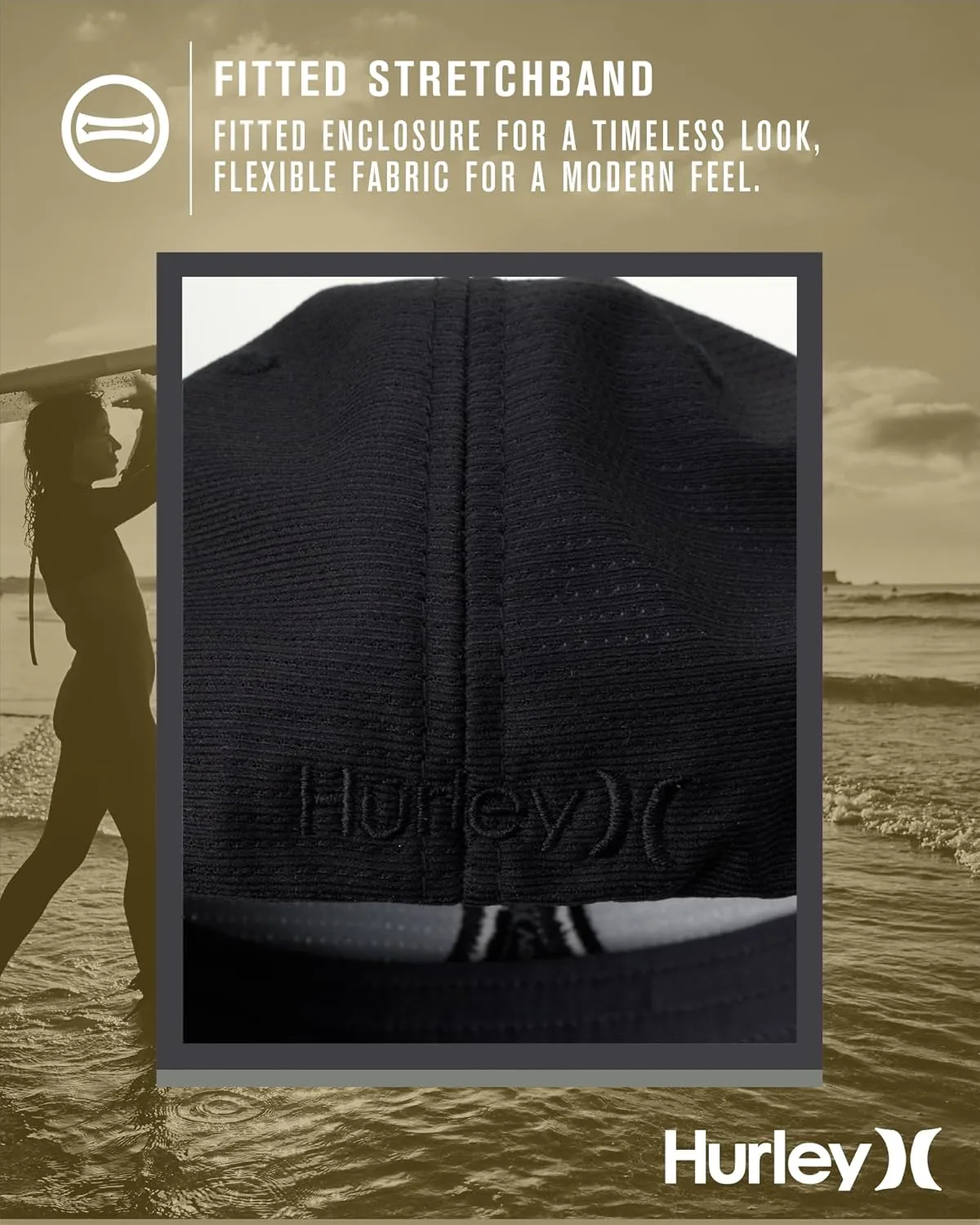 Hurley Men's Baseball Cap  Lightweight Curved Bill H2O Dri Fitted Caps for Men