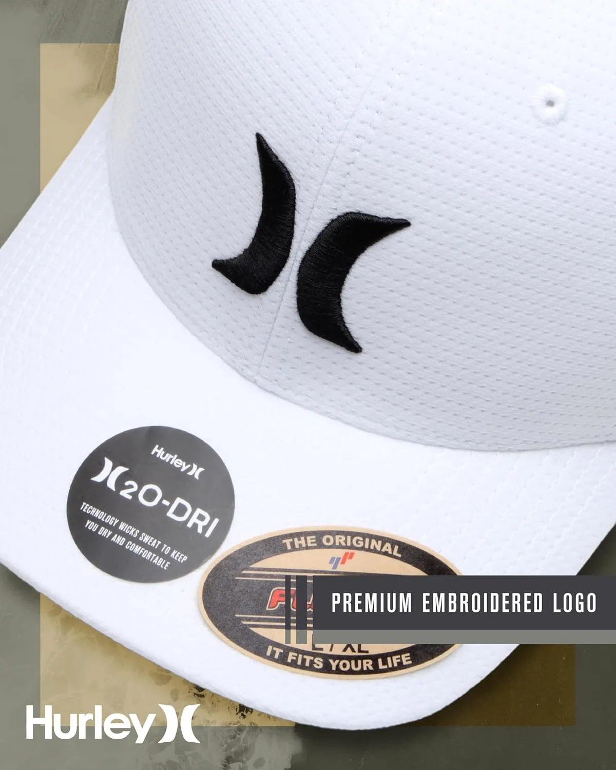 Hurley Men's Baseball Cap  Lightweight Curved Bill H2O Dri Fitted Caps for Men