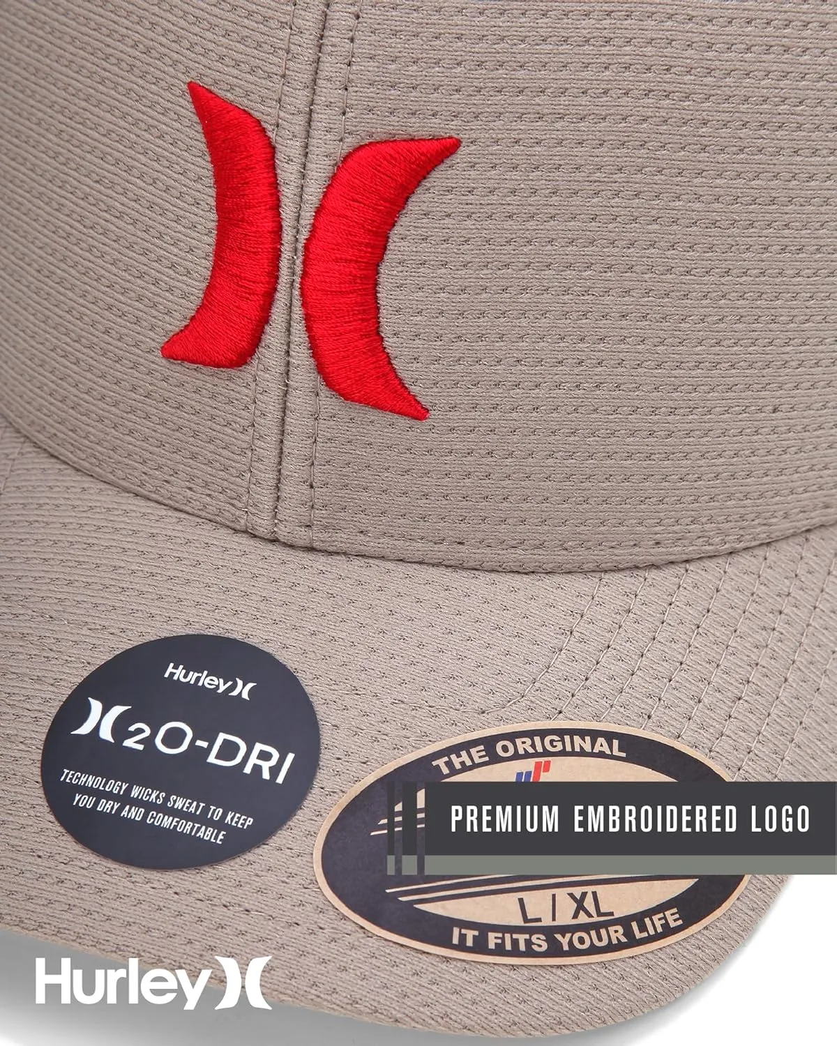 Hurley Men's Baseball Cap  Lightweight Curved Bill H2O Dri Fitted Caps for Men
