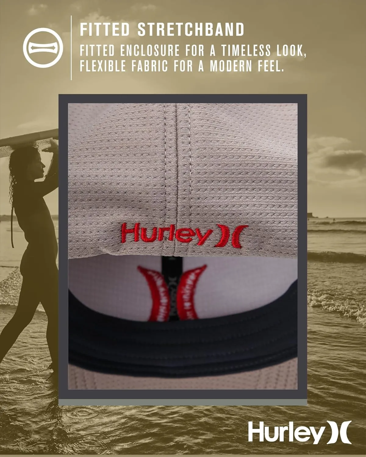 Hurley Men's Baseball Cap  Lightweight Curved Bill H2O Dri Fitted Caps for Men