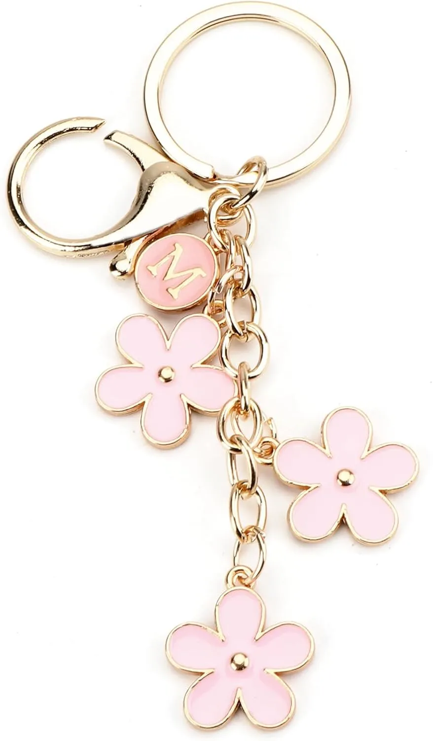 Initial Keychains Personalized Letter Keyring Pink Flower Key Charm for Bag Cute Keychains for Women