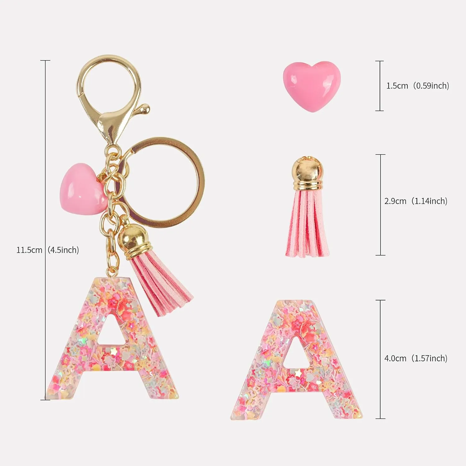 Initial letter Keychains for Women Girls Valentine's Day Key Chain Tassel Pink Hearted Charm Cute Car Keychain