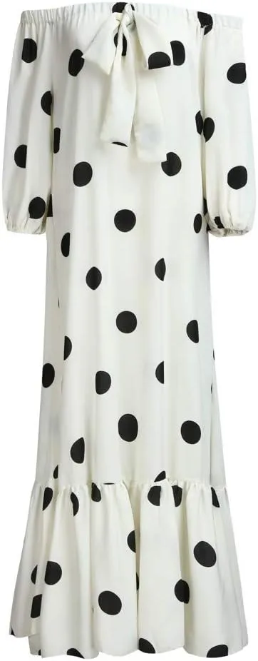 iQKA Women Off Shoulder Polka Dot Printed Maxi Dress Plus Size Summer Ruffle Bow Long Dress
