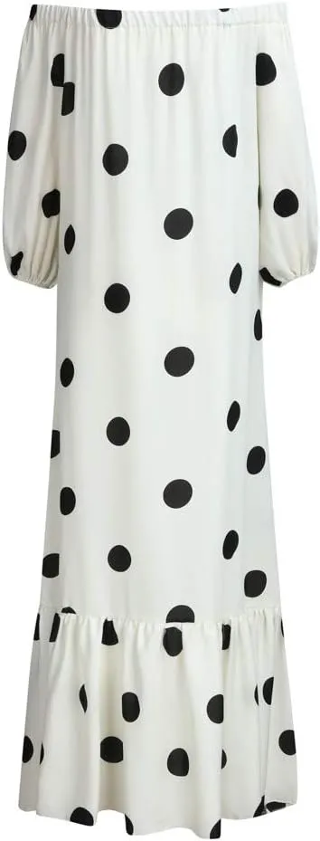 iQKA Women Off Shoulder Polka Dot Printed Maxi Dress Plus Size Summer Ruffle Bow Long Dress