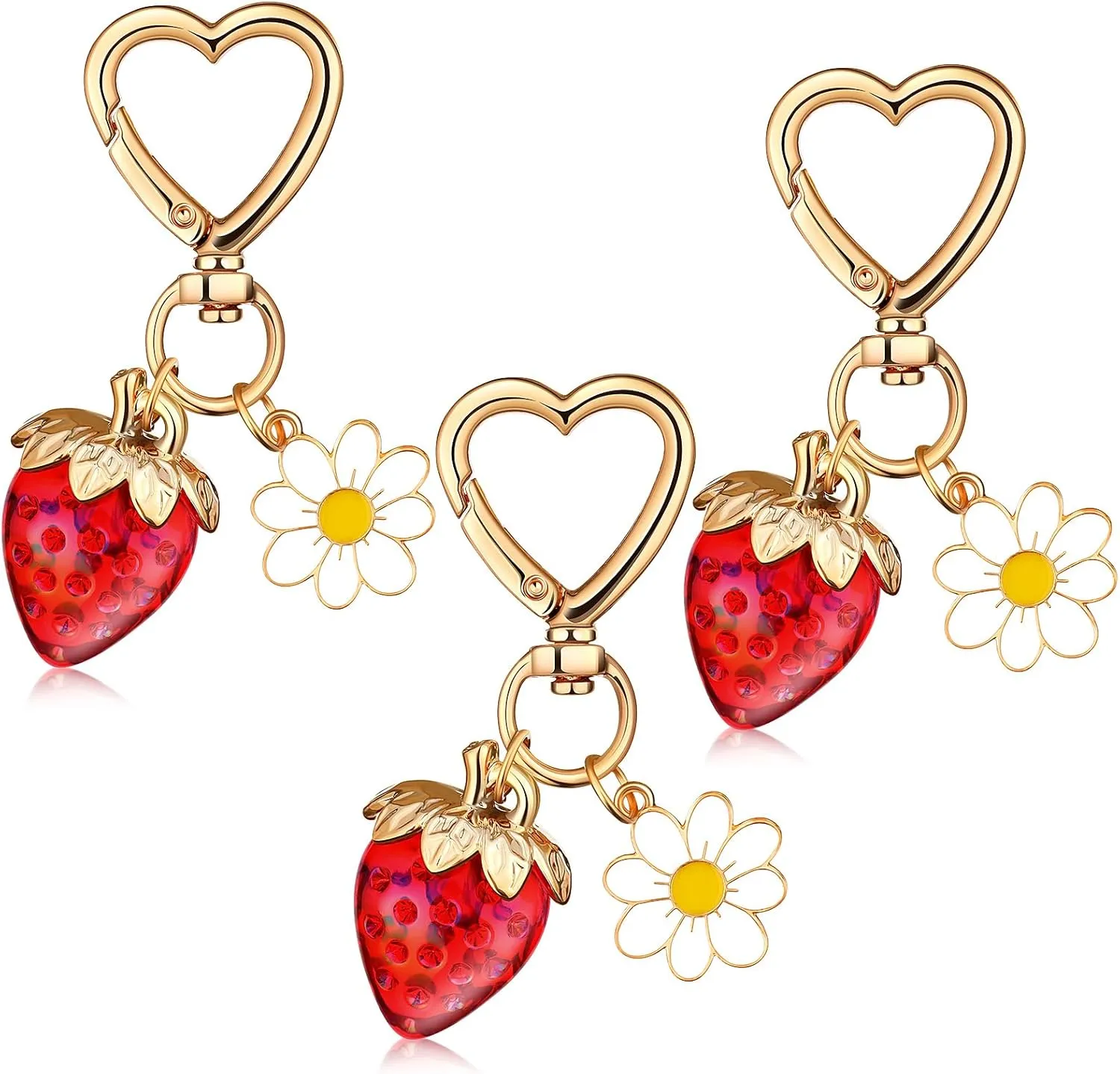 JaGely 3 Pcs Cute Strawberry Keychain Strawberry Cherry Bag Charm Flower Keychain for Women Bag Purse fruit Lover Gifts