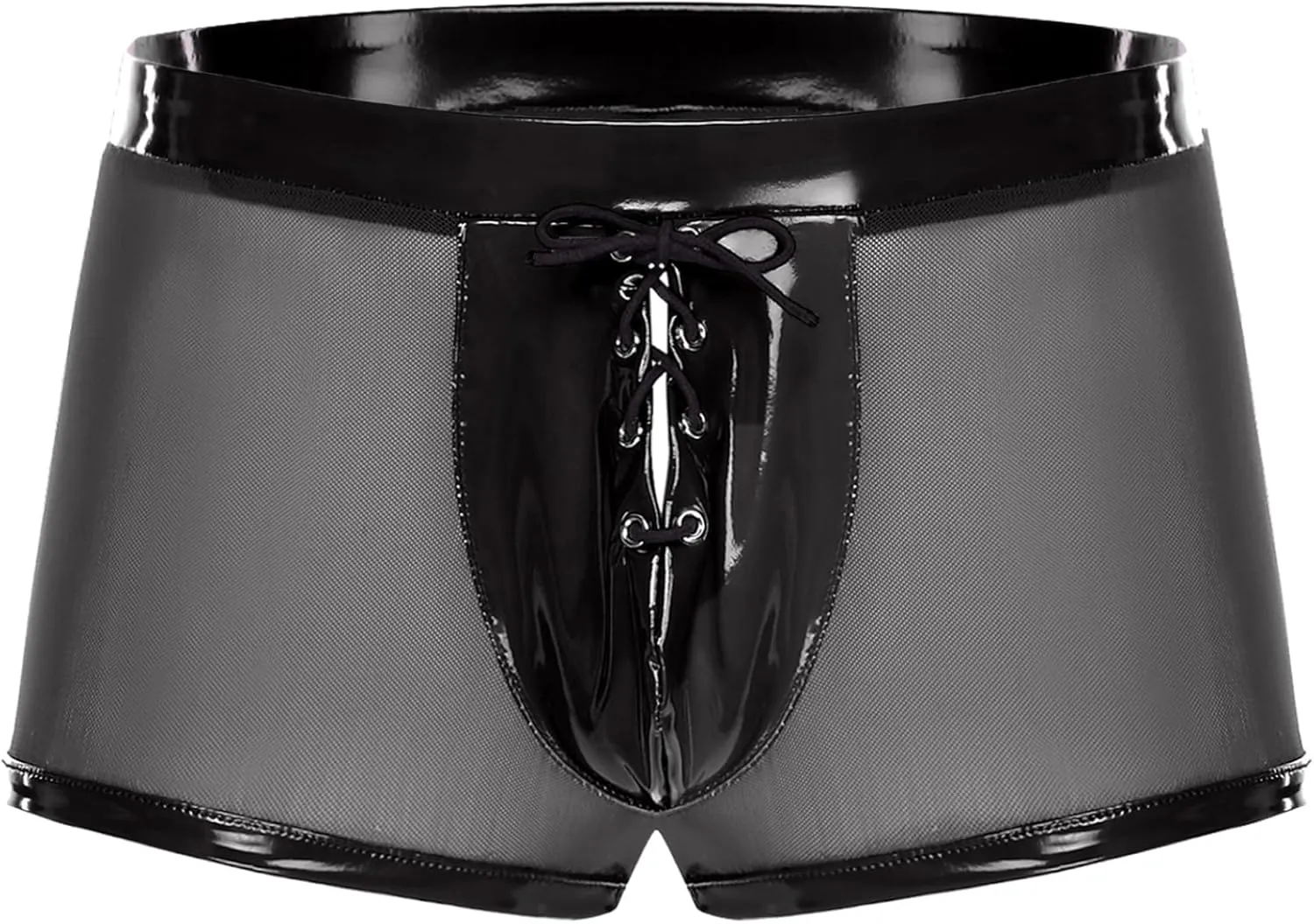 Jelory Sexy Sheer Boxer Briefs for Men Leather Trim Tie Up Gym Underwear Pole Dance Fitness Night Outfits