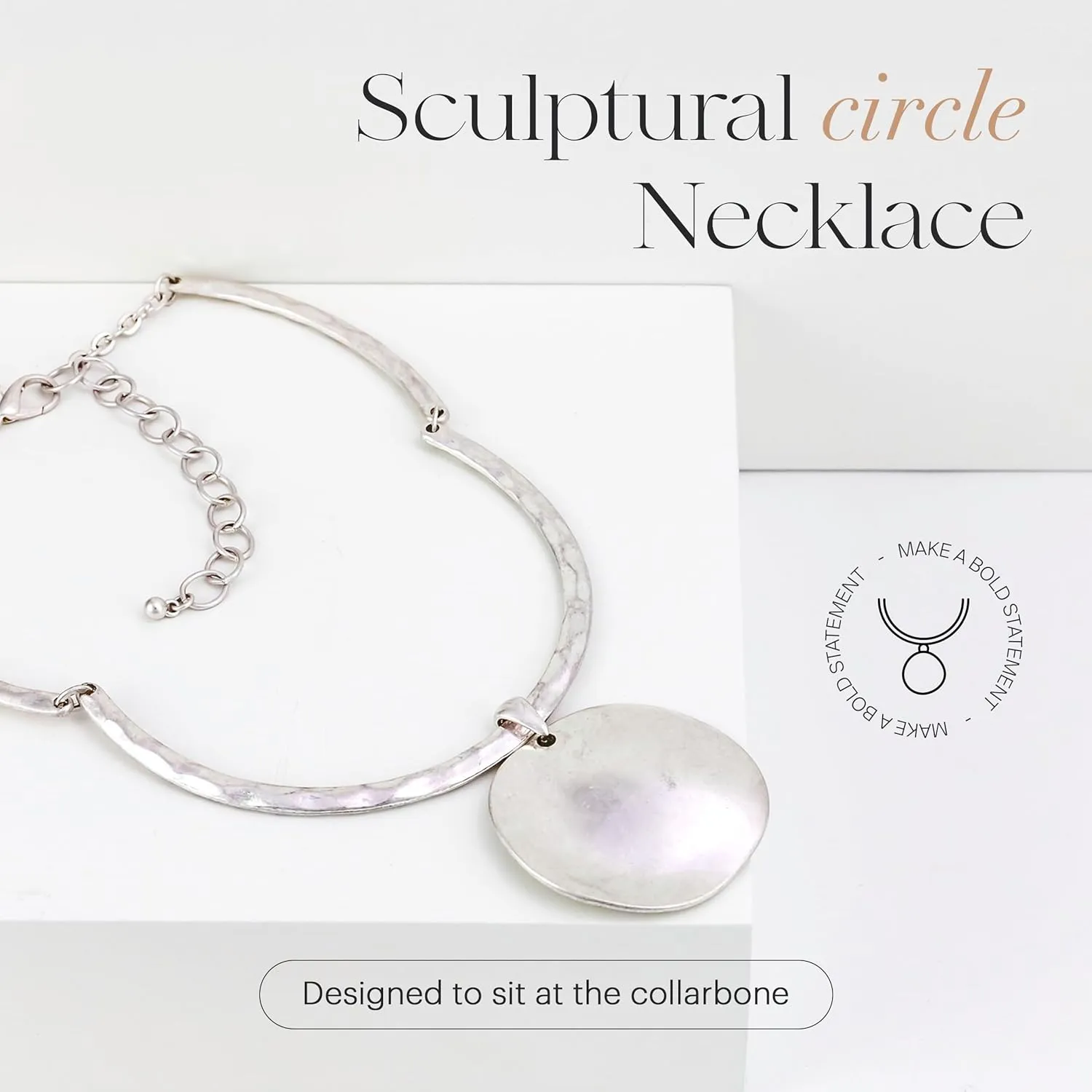 Jewelry Hammered Circle Pendant Necklace with Adjustable Chain