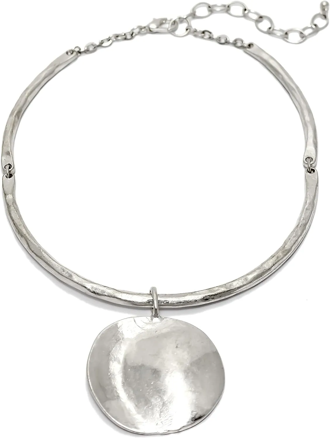 Jewelry Hammered Circle Pendant Necklace with Adjustable Chain