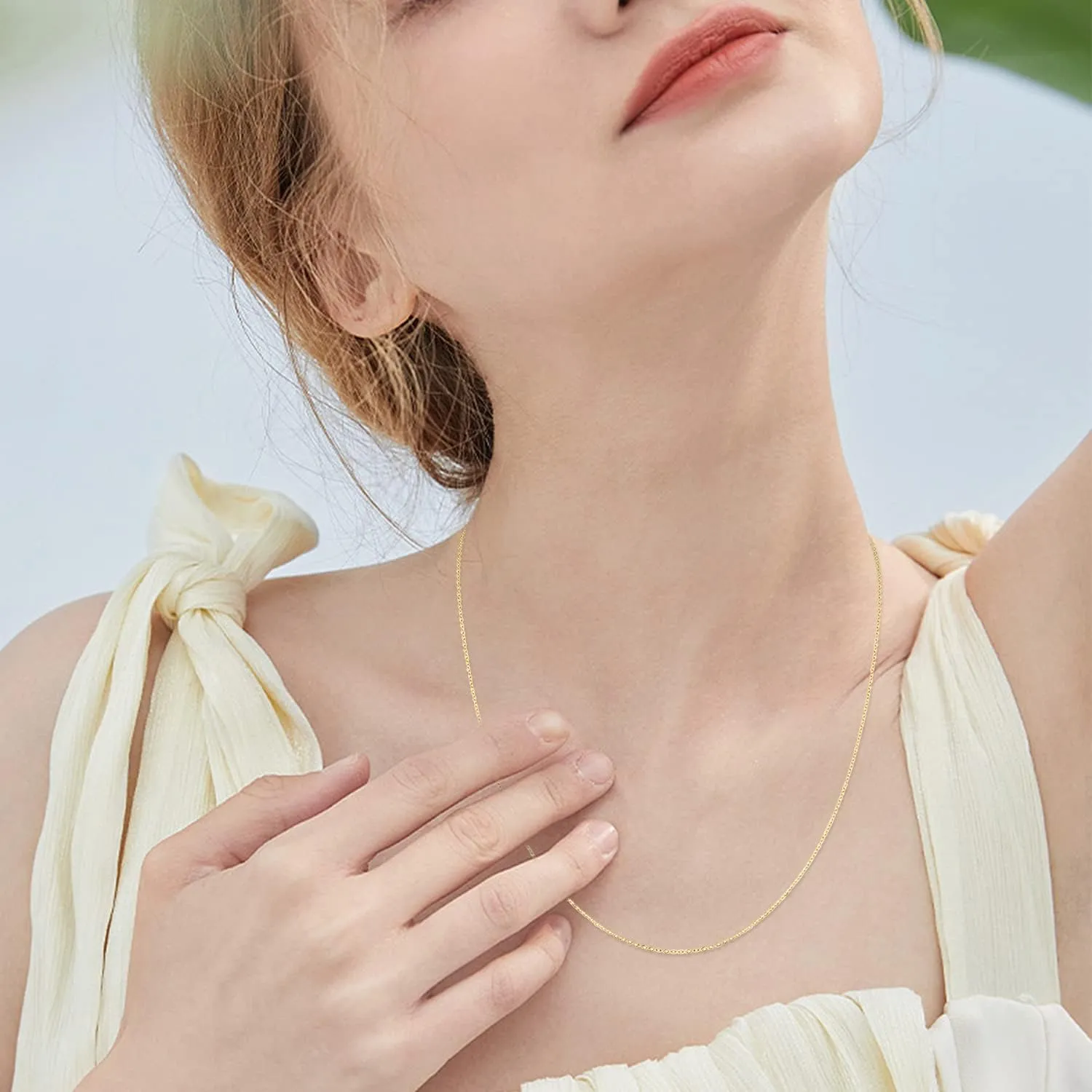 Jewlpire Solid 18k Gold Over 925 Sterling Silver Chain Necklace for Women, 1.3mm Round Cable Chain Necklace Thin & Dainty & Sturdy Women's Chain Necklaces 16/17/18/20/22/24 Inch