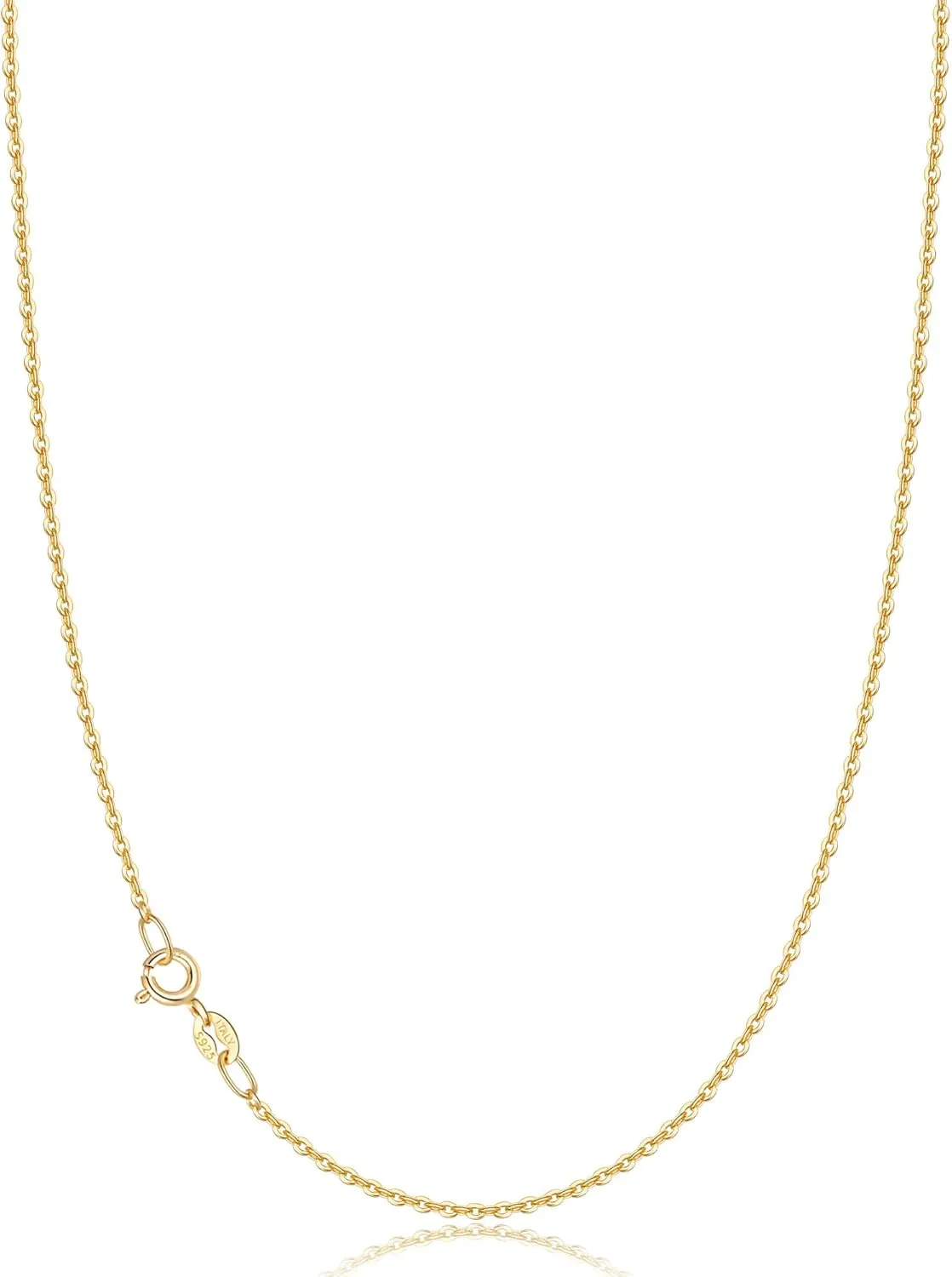 Jewlpire Solid 18k Gold Over 925 Sterling Silver Chain Necklace for Women, 1.3mm Round Cable Chain Necklace Thin & Dainty & Sturdy Women's Chain Necklaces 16/17/18/20/22/24 Inch