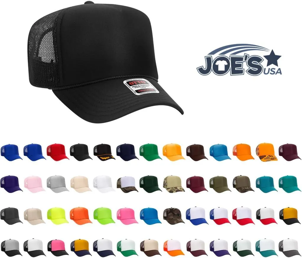 Joe's USA OTTO 39-165 Foam Trucker Hats - Customizable 5-Panel High Crown Mesh Back Caps for DIY, Bulk, and Wholesale
