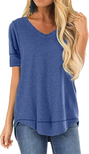 JomeDesign Summer Tops for Women Short Sleeve Shirts V Neck Tshirts Casual Tunic Tops