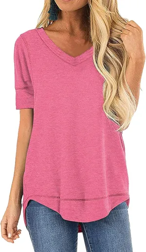 JomeDesign Summer Tops for Women Short Sleeve Shirts V Neck Tshirts Casual Tunic Tops