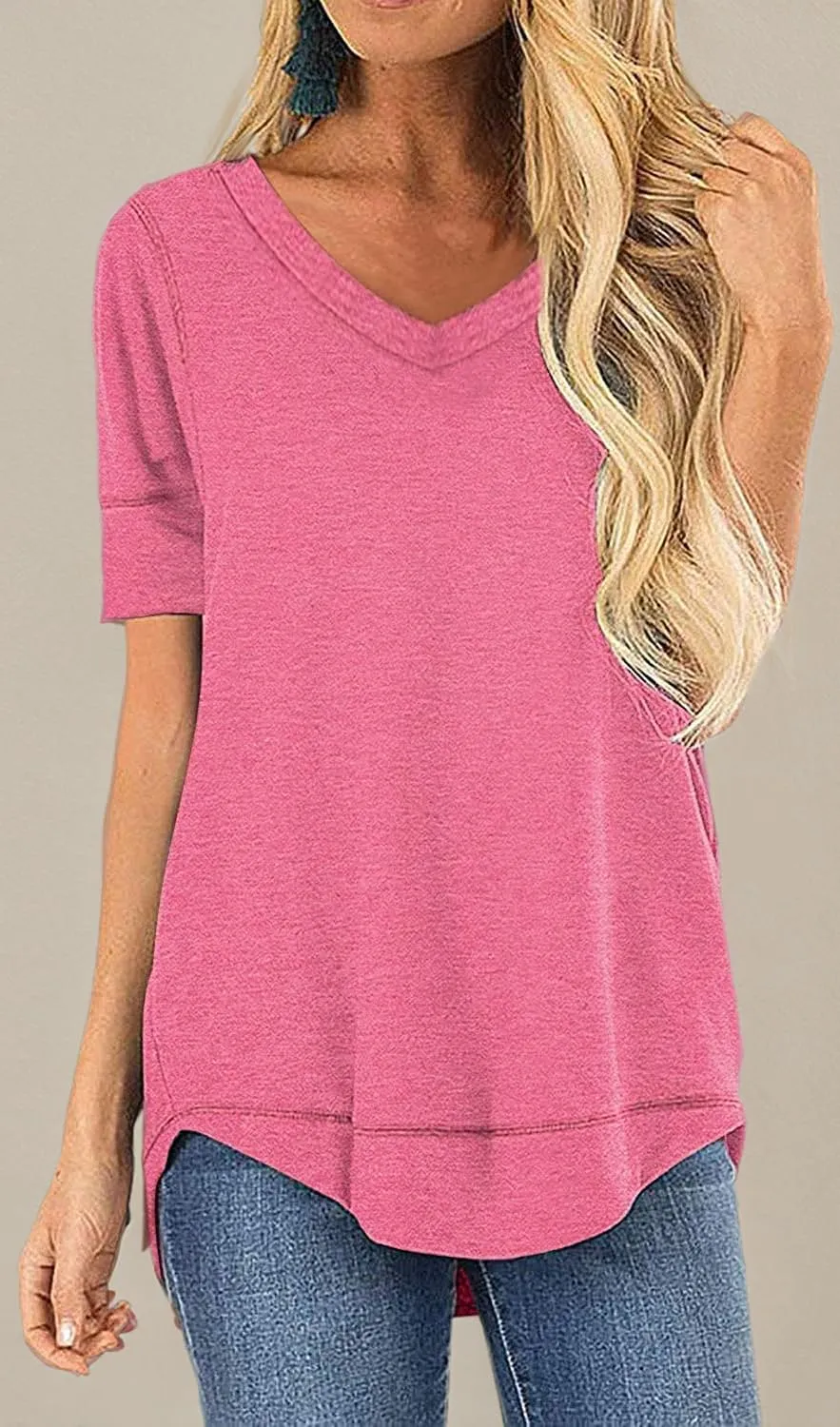 JomeDesign Summer Tops for Women Short Sleeve Shirts V Neck Tshirts Casual Tunic Tops