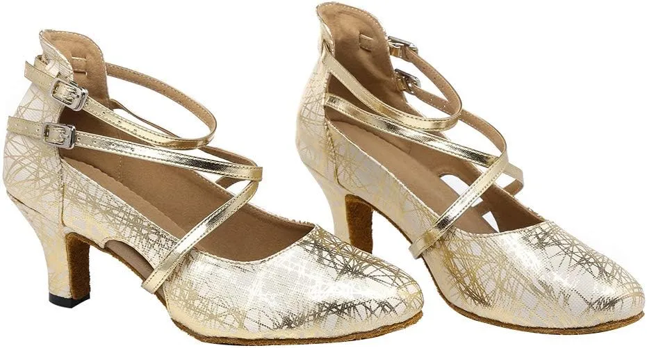 JUODVMP Womens Dance Shoes Cross-Strap Salsa Ballroom Latin Dance Shoes Closed-Toe Modle YCL335