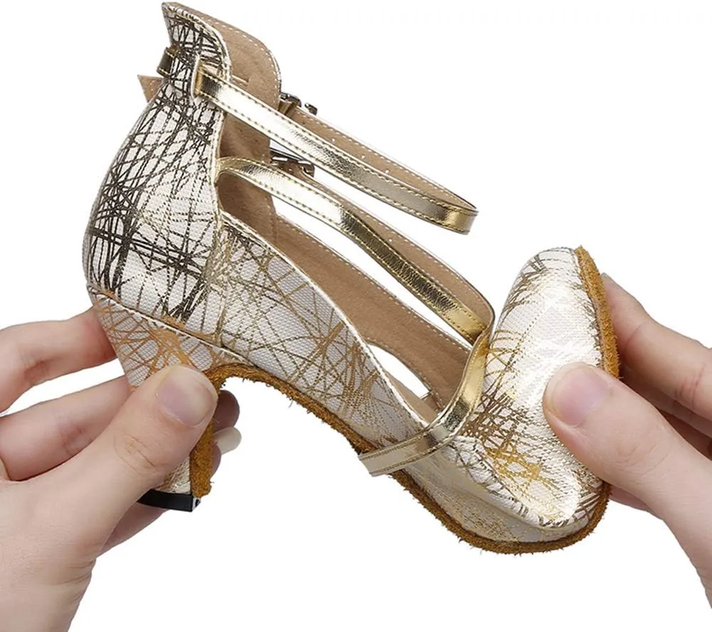 JUODVMP Womens Dance Shoes Cross-Strap Salsa Ballroom Latin Dance Shoes Closed-Toe Modle YCL335