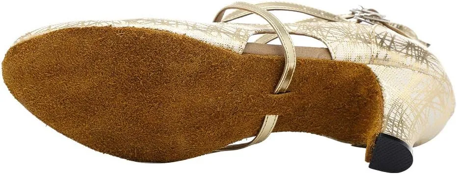 JUODVMP Womens Dance Shoes Cross-Strap Salsa Ballroom Latin Dance Shoes Closed-Toe Modle YCL335