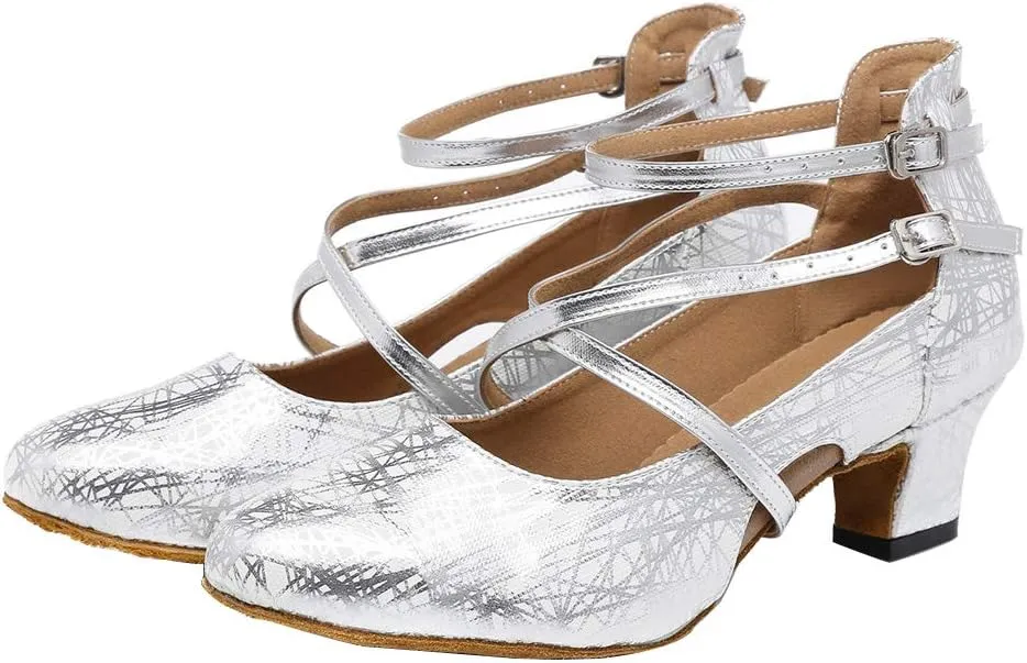 JUODVMP Womens Dance Shoes Cross-Strap Salsa Ballroom Latin Dance Shoes Closed-Toe Modle YCL335