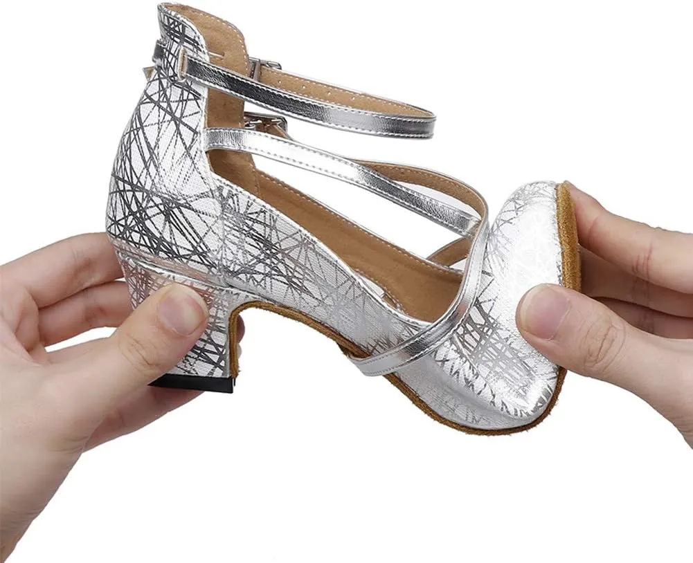 JUODVMP Womens Dance Shoes Cross-Strap Salsa Ballroom Latin Dance Shoes Closed-Toe Modle YCL335