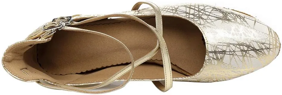 JUODVMP Womens Dance Shoes Cross-Strap Salsa Ballroom Latin Dance Shoes Closed-Toe Modle YCL335