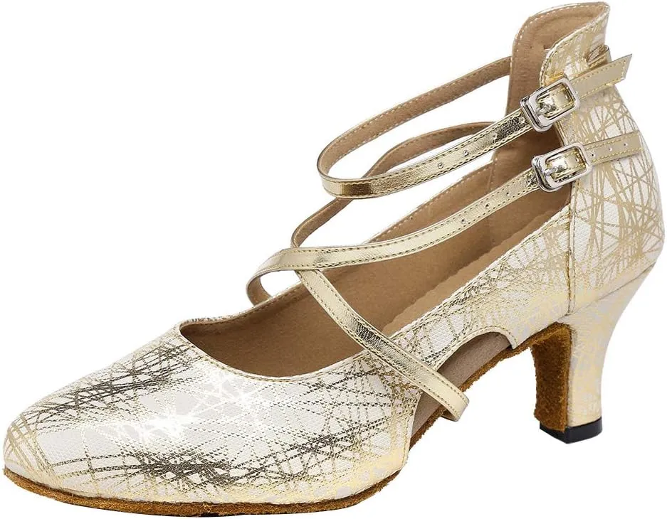 JUODVMP Womens Dance Shoes Cross-Strap Salsa Ballroom Latin Dance Shoes Closed-Toe Modle YCL335