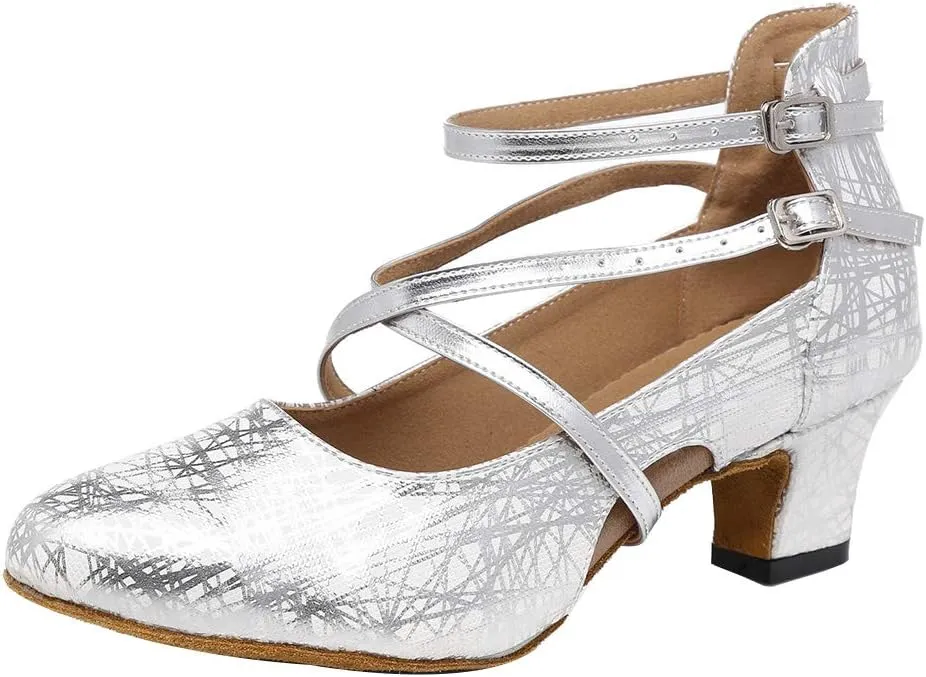JUODVMP Womens Dance Shoes Cross-Strap Salsa Ballroom Latin Dance Shoes Closed-Toe Modle YCL335