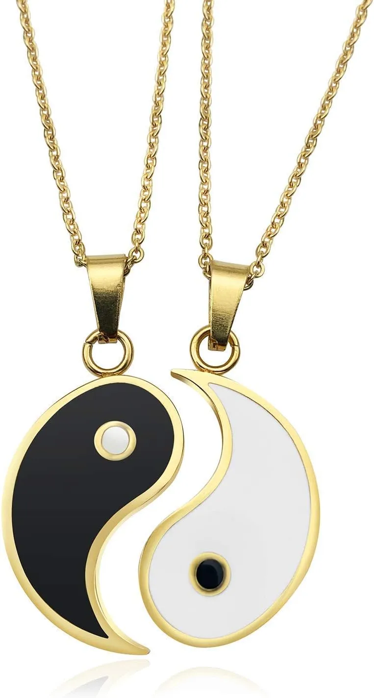 JUXINDA Yin and Yang necklace, personalized engraved stainless steel gold-plated puzzle pendant jewelry, suitable for couples necklaces with adjustable chains