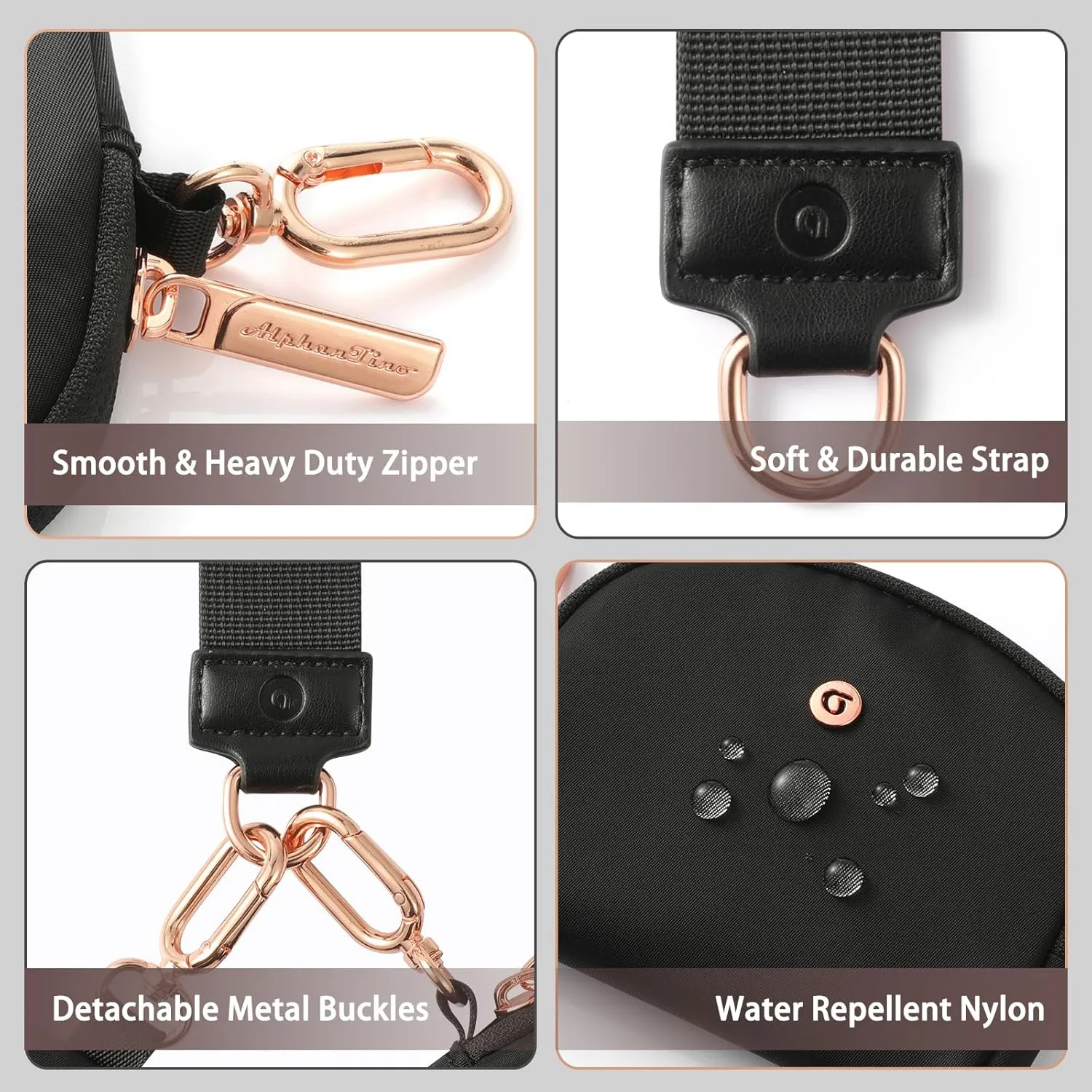 Keychain Wallet Mini Zip Around Wristlet Wallets for Women Detachable Dual Pouch Wristlet Portable Coin Purse Small Wallets With RFID Blocking (Black & Rose Gold Hardware)