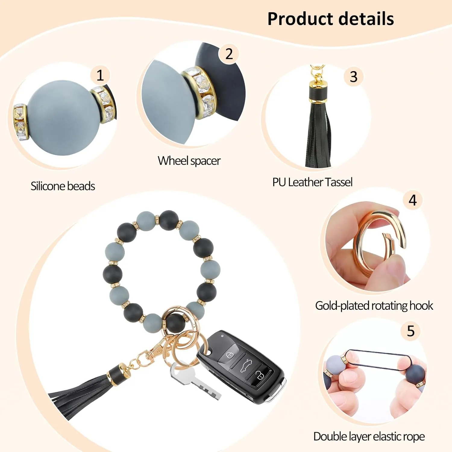 Keychain Wristlet, Silicone Key Ring with Leather Tassel,Wristlet Keychain Key Chain Accessories for Women Men