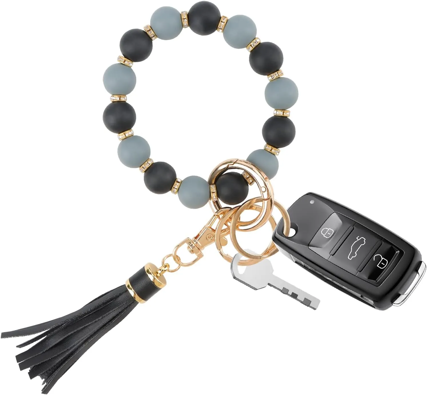 Keychain Wristlet, Silicone Key Ring with Leather Tassel,Wristlet Keychain Key Chain Accessories for Women Men
