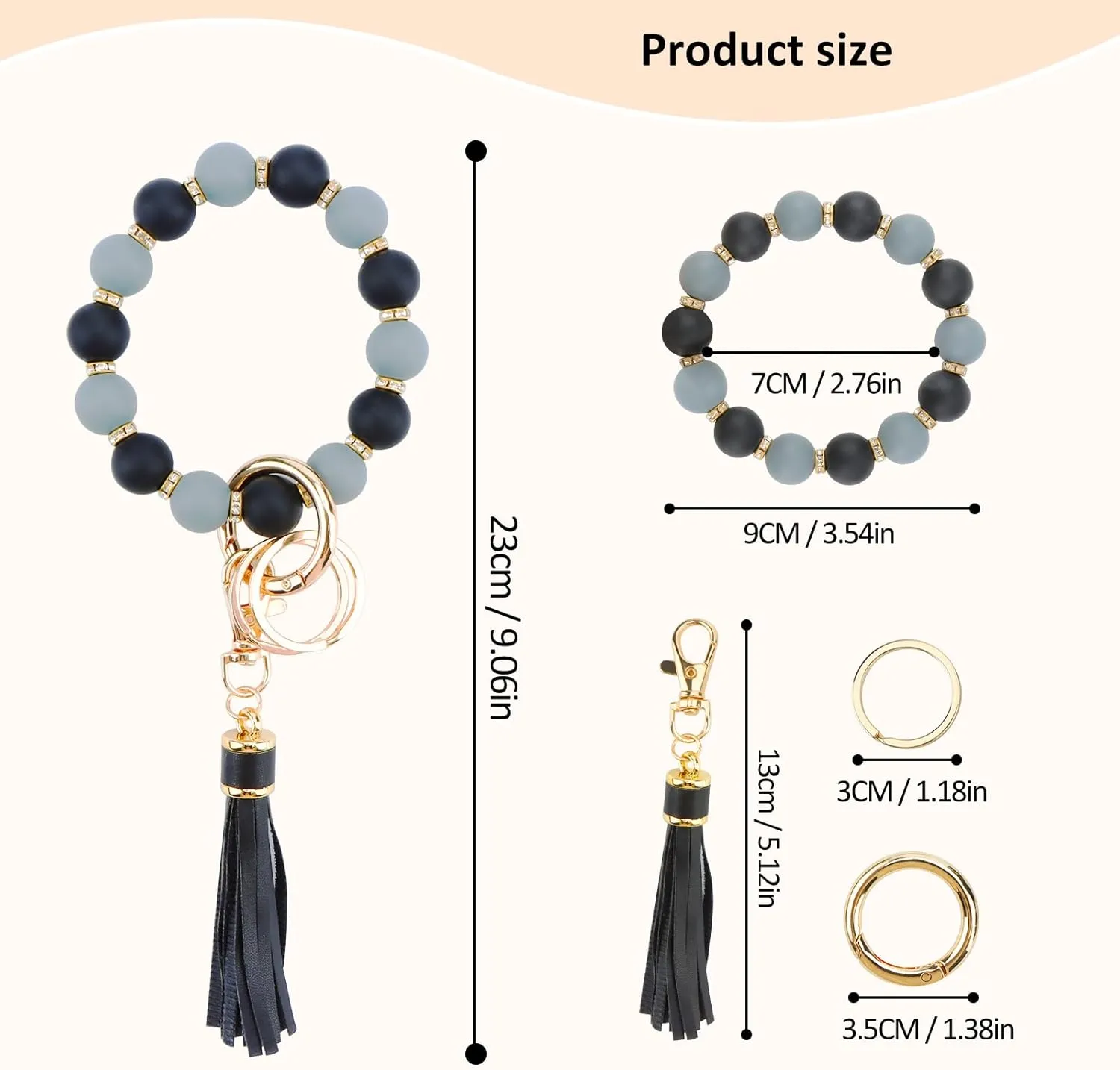 Keychain Wristlet, Silicone Key Ring with Leather Tassel,Wristlet Keychain Key Chain Accessories for Women Men