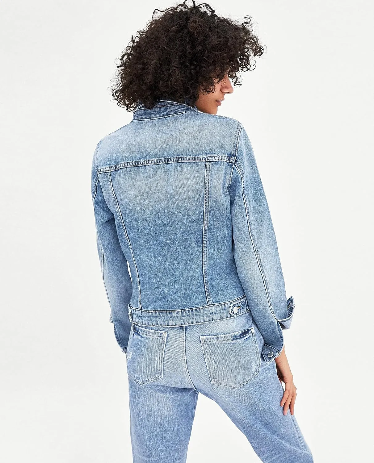 Khanomak Classic Denim Jean Buttoned Front Long Sleeve Basic Collar Cotton Jacket