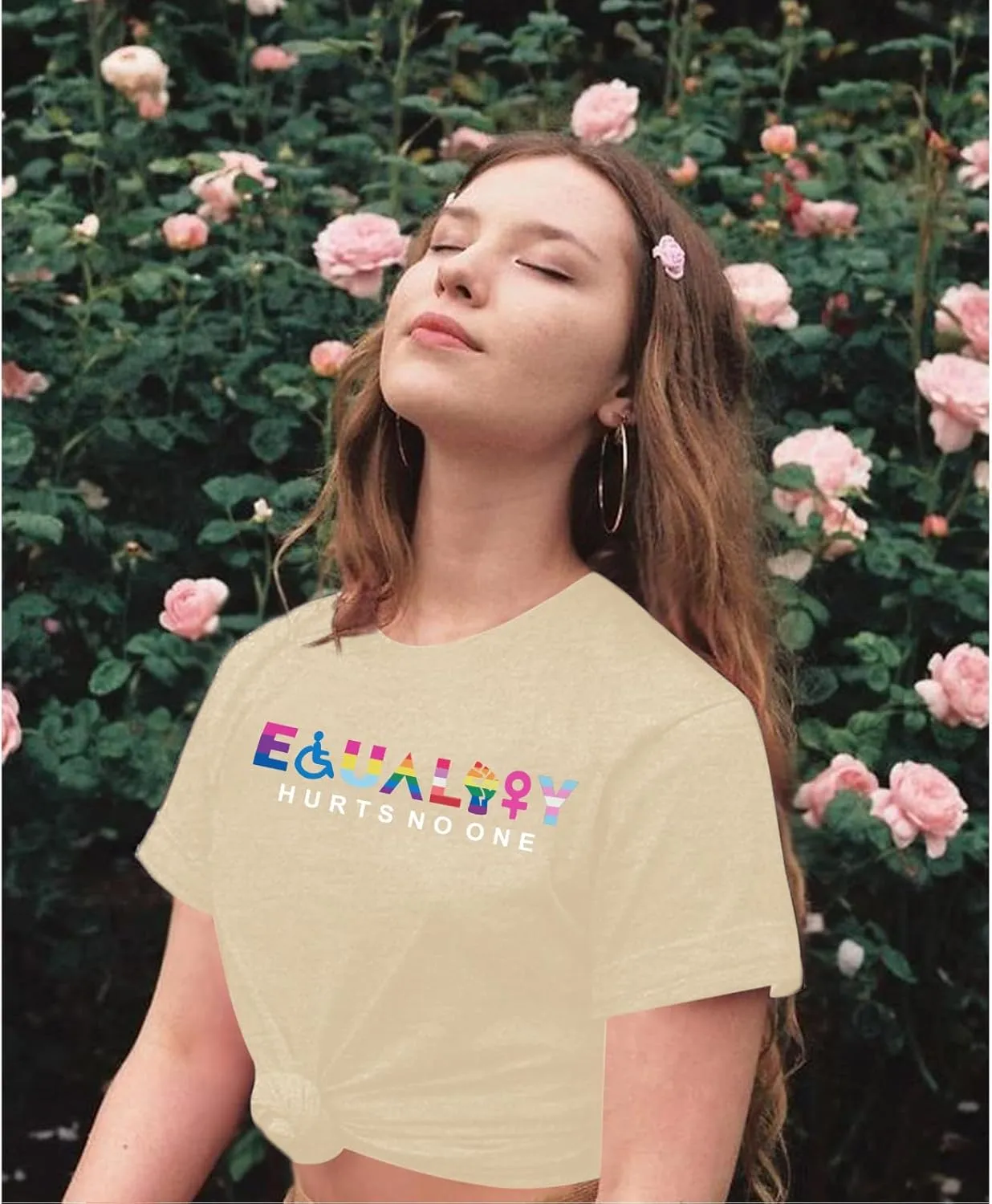 KIEKIECOO Pride Shirts LGBTQ Equality Hurts No One Shirt Womens Oversized Graphic Tees Rainbow Lesbian Tshirt Cotton Top