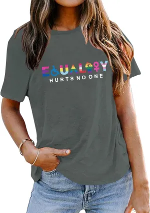 KIEKIECOO Pride Shirts LGBTQ Equality Hurts No One Shirt Womens Oversized Graphic Tees Rainbow Lesbian Tshirt Cotton Top