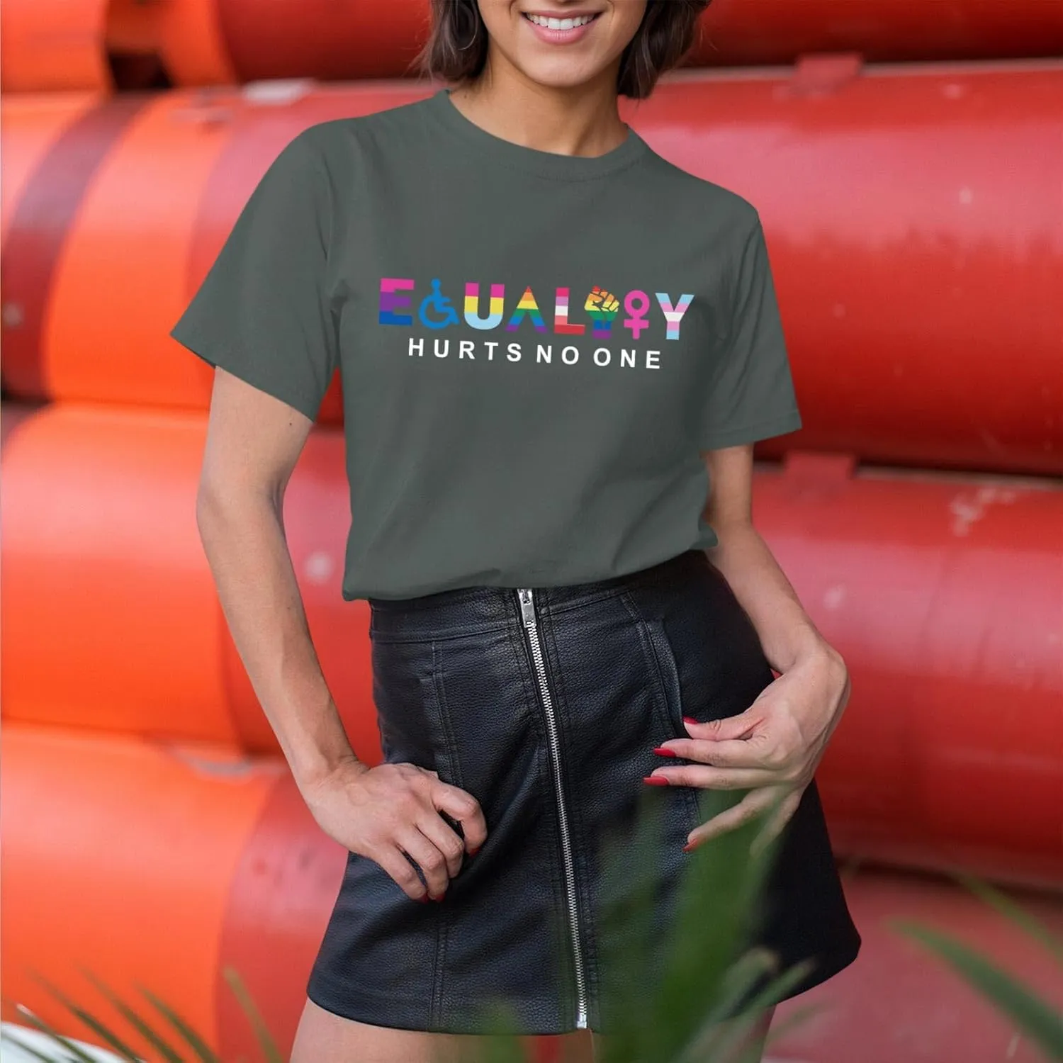 KIEKIECOO Pride Shirts LGBTQ Equality Hurts No One Shirt Womens Oversized Graphic Tees Rainbow Lesbian Tshirt Cotton Top