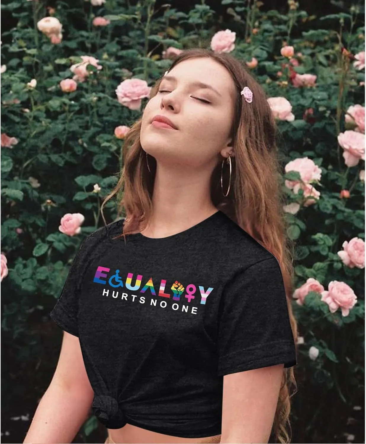 KIEKIECOO Pride Shirts LGBTQ Equality Hurts No One Shirt Womens Oversized Graphic Tees Rainbow Lesbian Tshirt Cotton Top