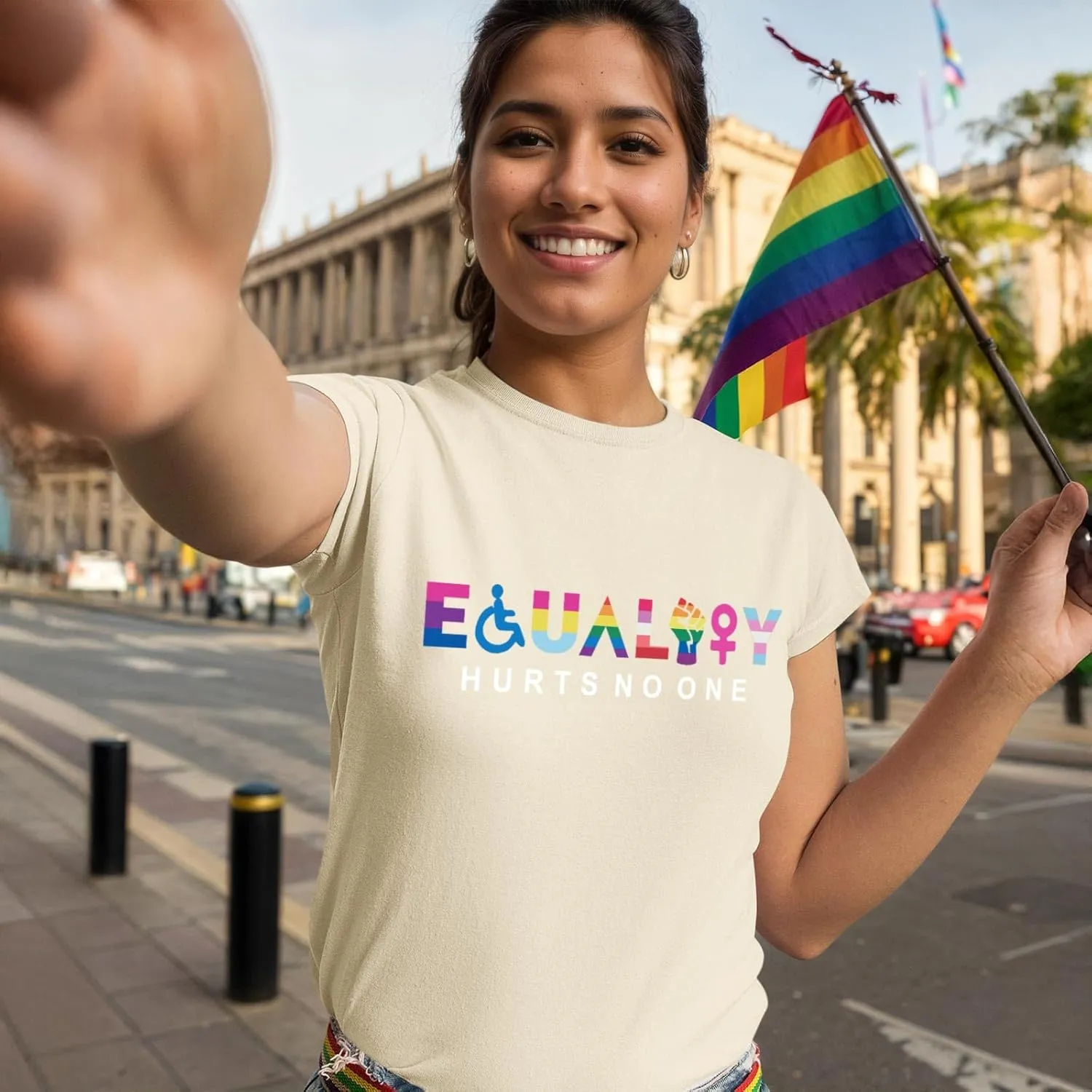 KIEKIECOO Pride Shirts LGBTQ Equality Hurts No One Shirt Womens Oversized Graphic Tees Rainbow Lesbian Tshirt Cotton Top