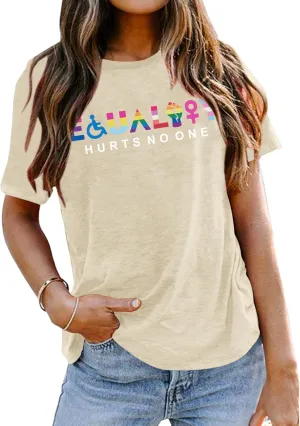 KIEKIECOO Pride Shirts LGBTQ Equality Hurts No One Shirt Womens Oversized Graphic Tees Rainbow Lesbian Tshirt Cotton Top