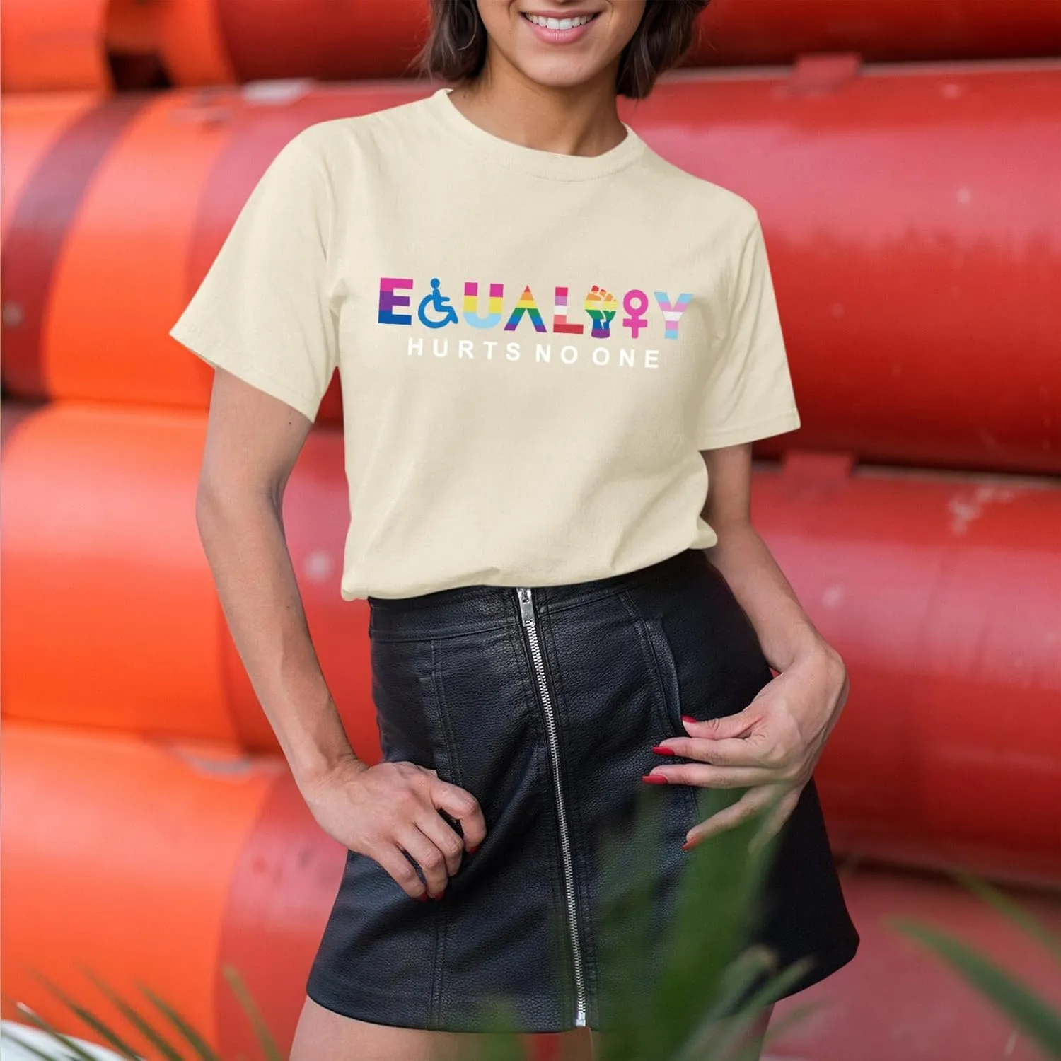 KIEKIECOO Pride Shirts LGBTQ Equality Hurts No One Shirt Womens Oversized Graphic Tees Rainbow Lesbian Tshirt Cotton Top