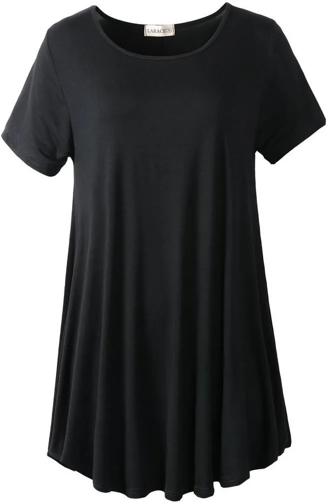LARACE Plus Size Tops for Women Short Sleeve Shirts Casual Summer Clothes Round Neck Tunics for Leggings