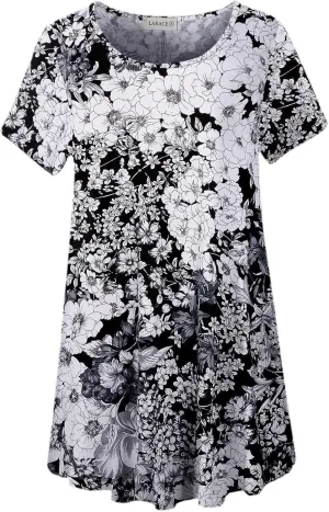 LARACE Plus Size Tops for Women Short Sleeve Shirts Casual Summer Clothes Round Neck Tunics for Leggings