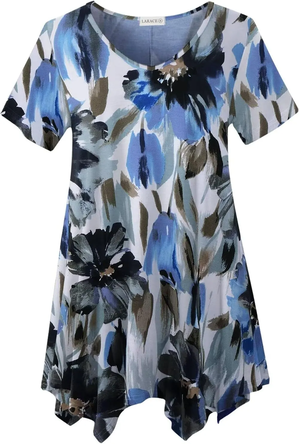 LARACE Plus Size Tops for Womens Summer Clothes Short Sleeve Shirts Casual V Neck Tunic Asymmetrical Blouses