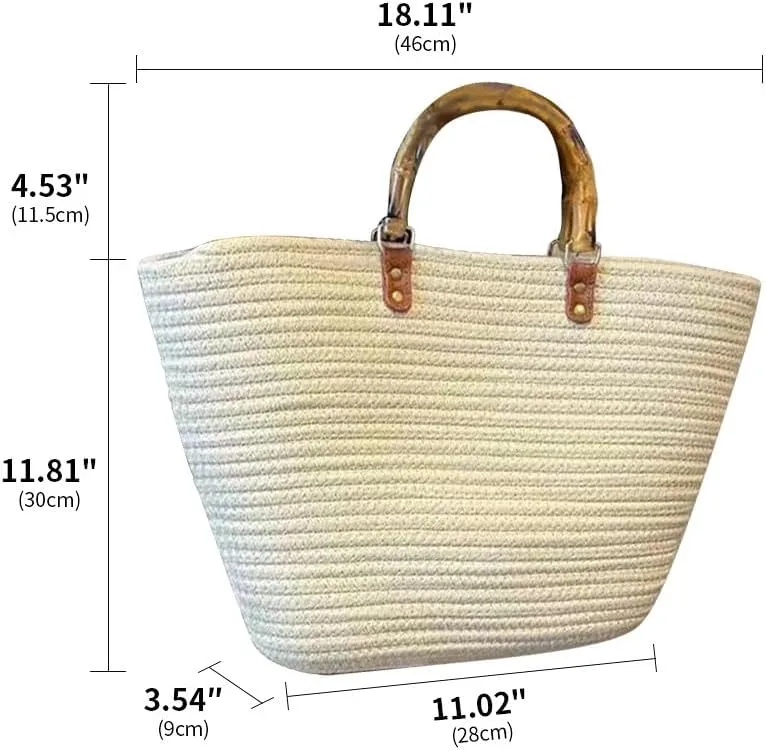 Large Capacity Tote Bag for Women Hand-Woven Straw Bag with Plastic Handle Woven Summer Tote Handbag Travel Beach