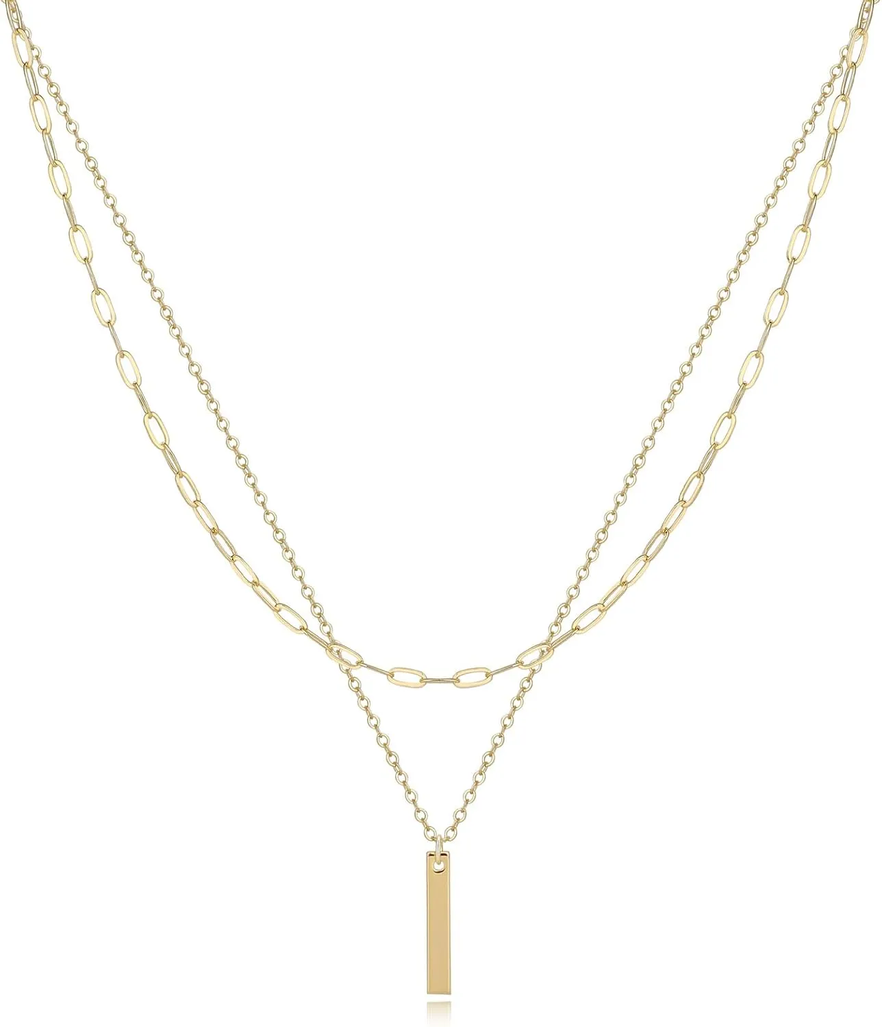 Layered Necklace for Women 14K Gold Silver Plated Dainty Choker Necklace Set Hammered Disc Coin Pearl Bar Pendant Simple Long Layering Chain Necklaces Trendy Jewelry Gifts for Women