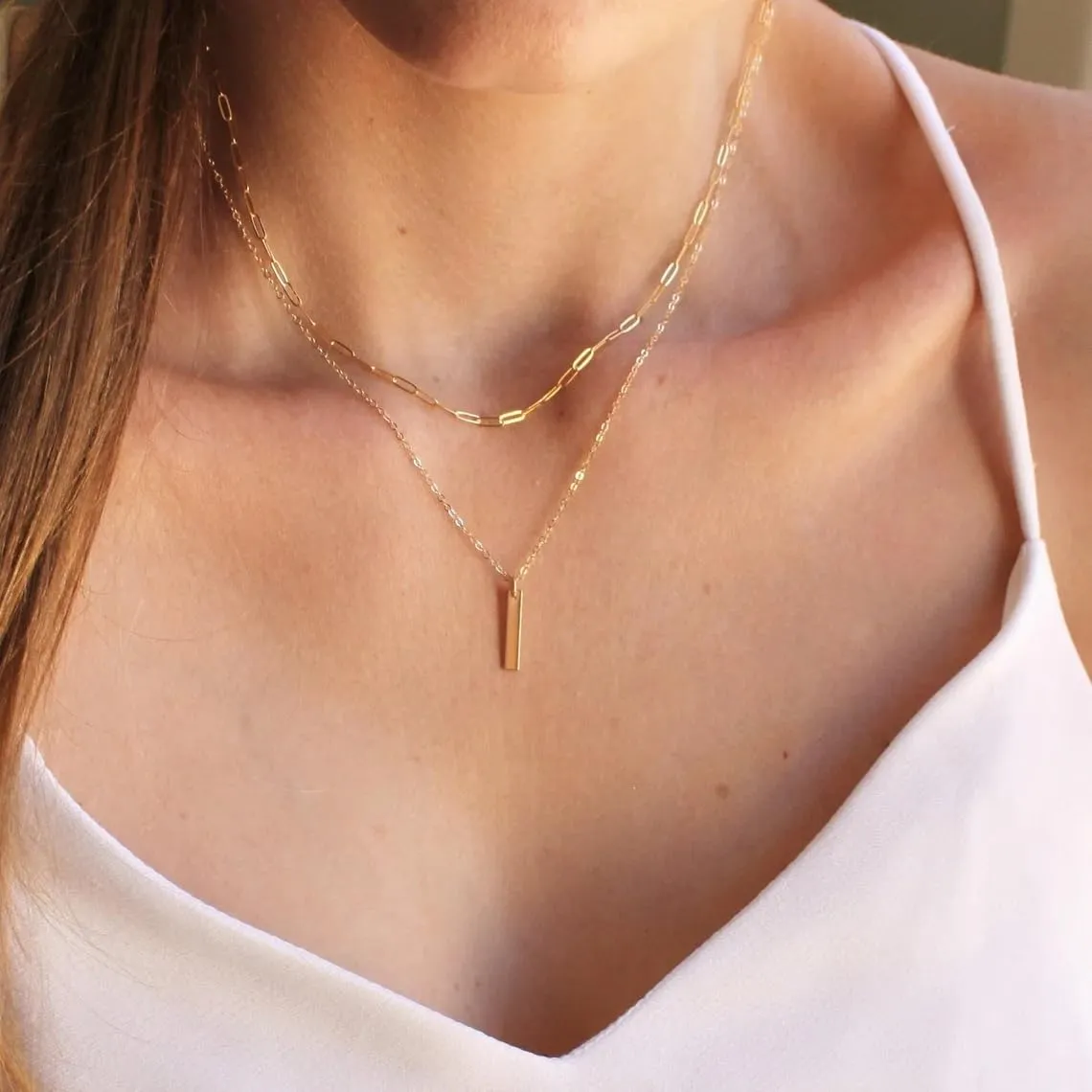 Layered Necklace for Women 14K Gold Silver Plated Dainty Choker Necklace Set Hammered Disc Coin Pearl Bar Pendant Simple Long Layering Chain Necklaces Trendy Jewelry Gifts for Women