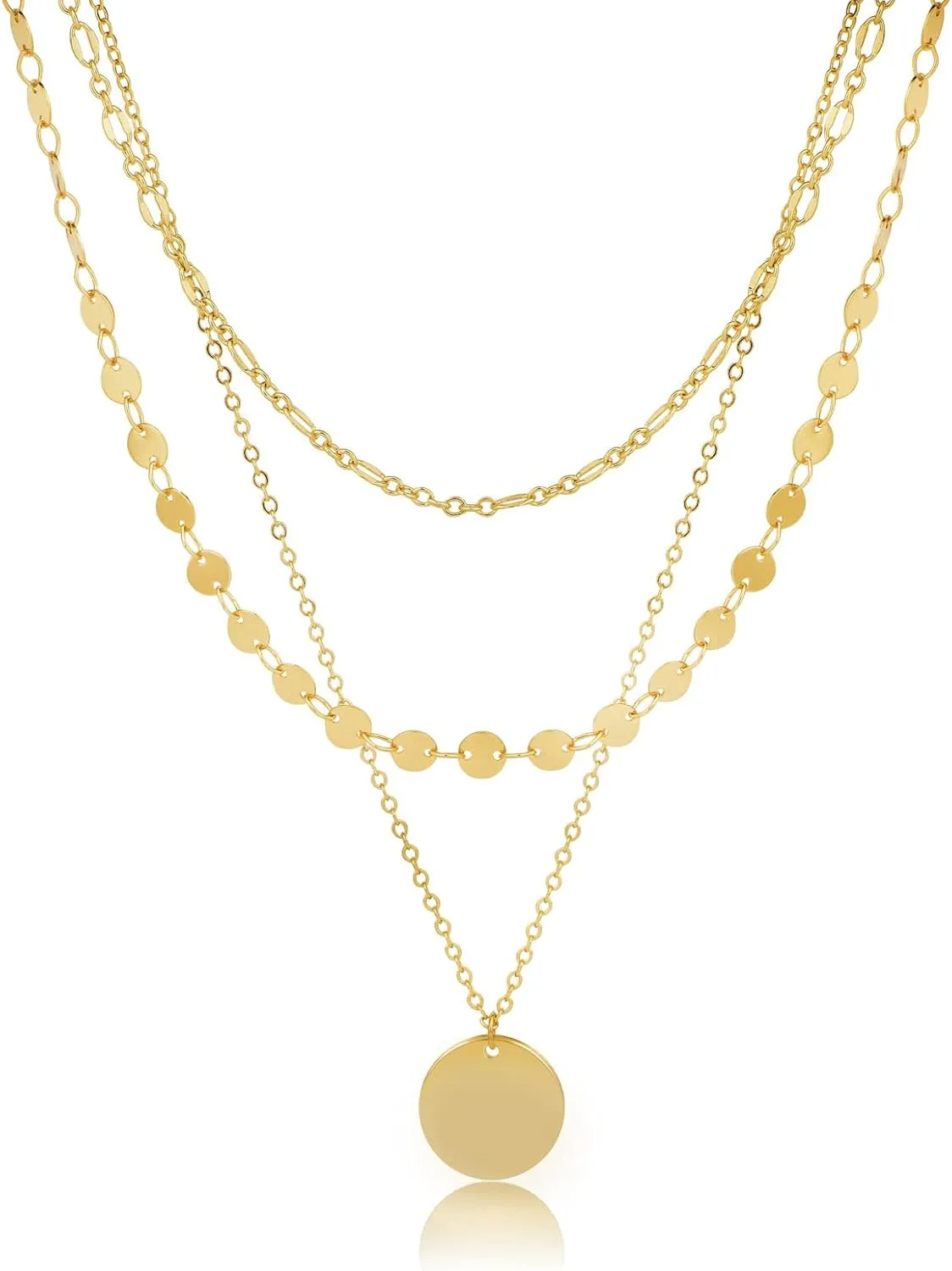 Layered Necklace for Women 14K Gold Silver Plated Dainty Choker Necklace Set Hammered Disc Coin Pearl Bar Pendant Simple Long Layering Chain Necklaces Trendy Jewelry Gifts for Women