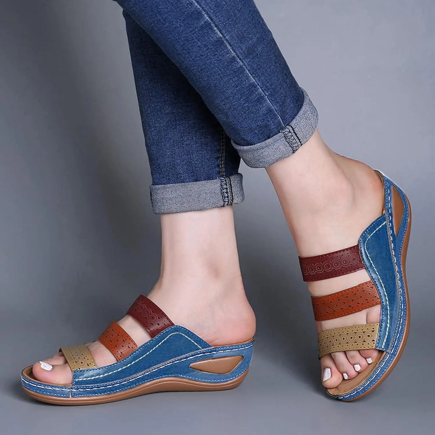 Leather Orthopedic Sandals for Women Orthotic Rainbow Flip Flops Woman's Summer Sandals Orthotic Women's Sandals Flat Black, No Back Strap Orthopedic Confort Formal Sandals for Women 2025