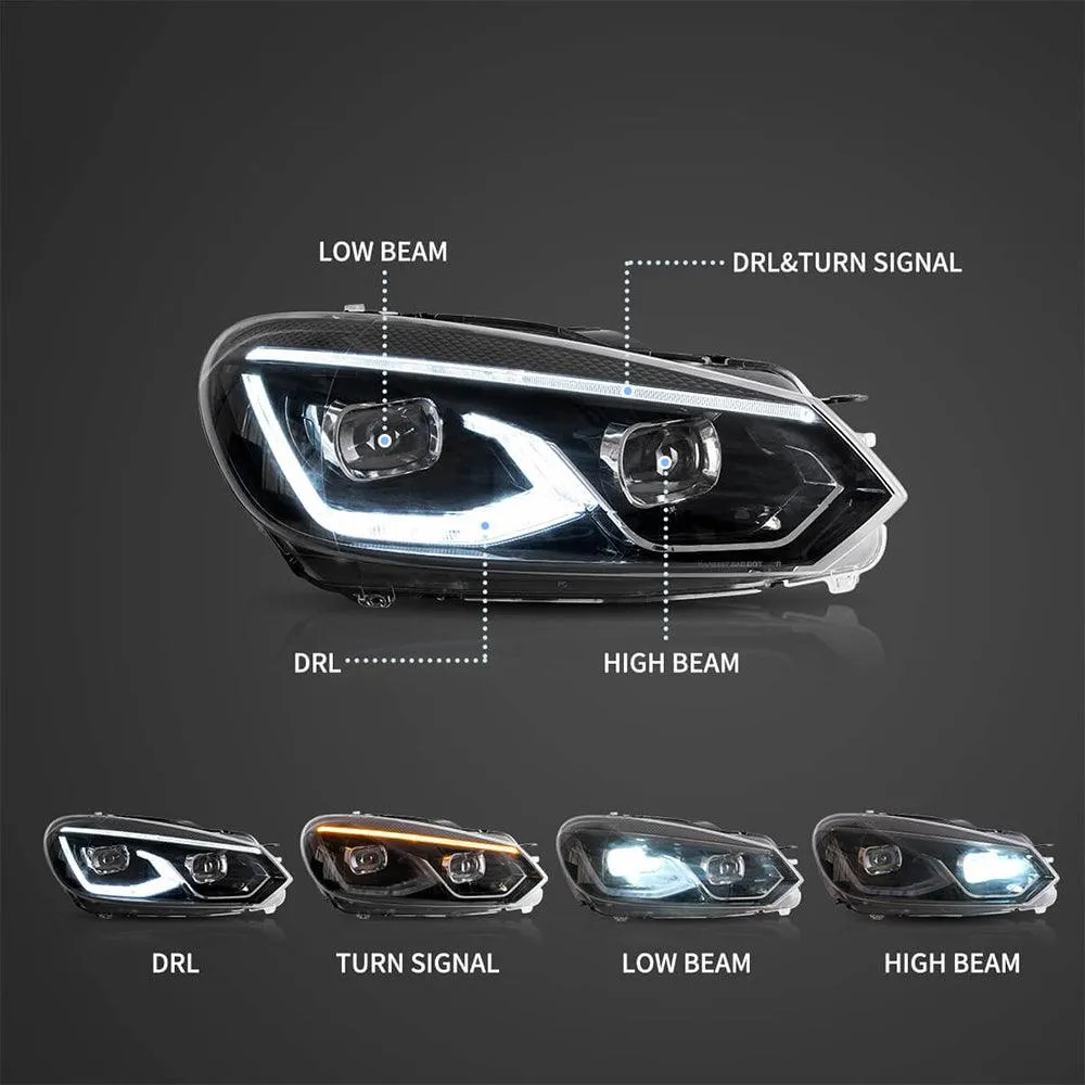 LED Headlight Assembly Dual Beam Projector Black For 2008-2014 Volkswagen Golf 6th Gen (Mk6/A6 Typ 5K）