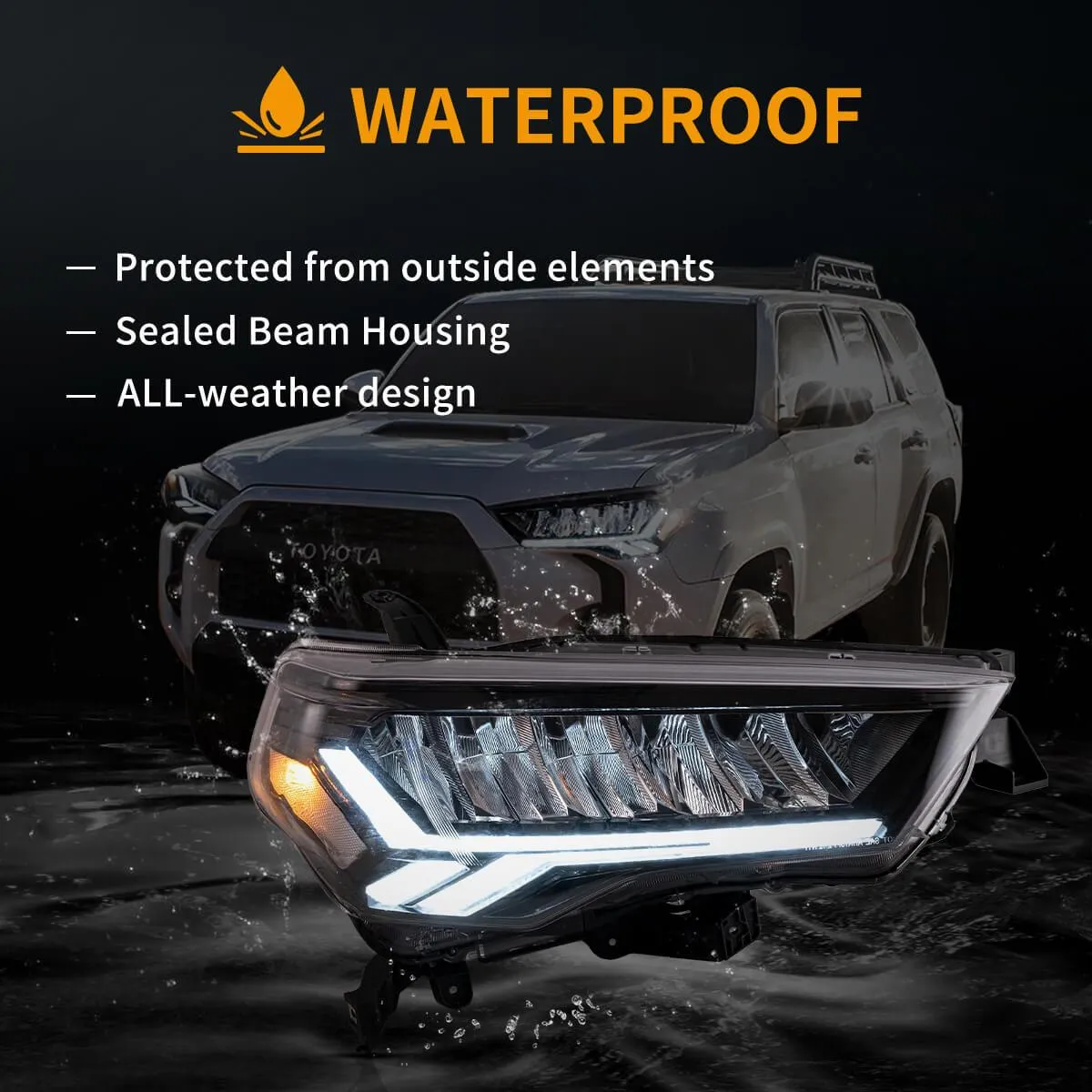 LED Headlight Assembly Reflection Bowl Chrome For 2014-2022 Toyota 4Runner 5th Gen (N280）